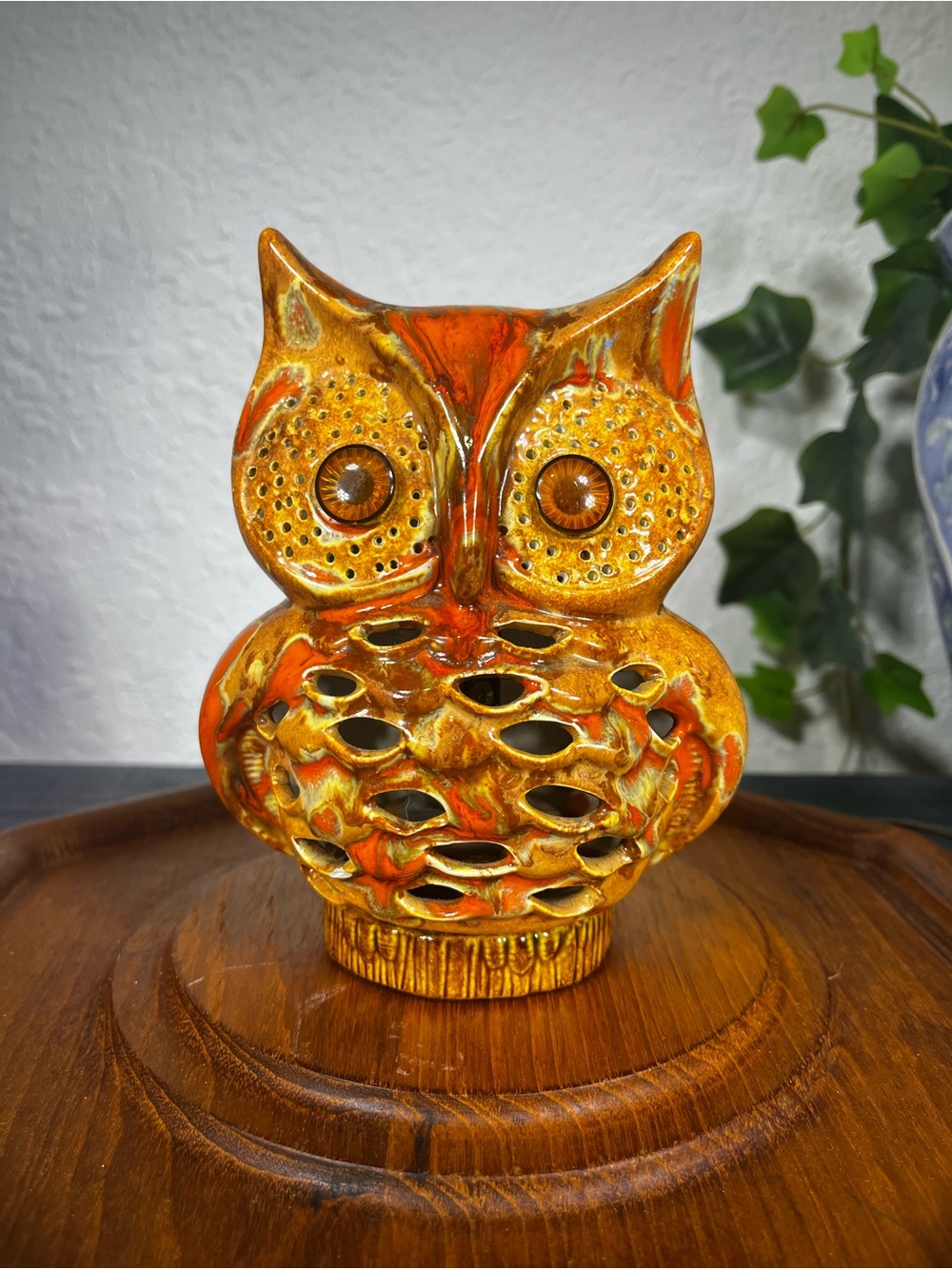 Vintage MCM 70’s Ceramic Owl Lantern with 8+ ft cord